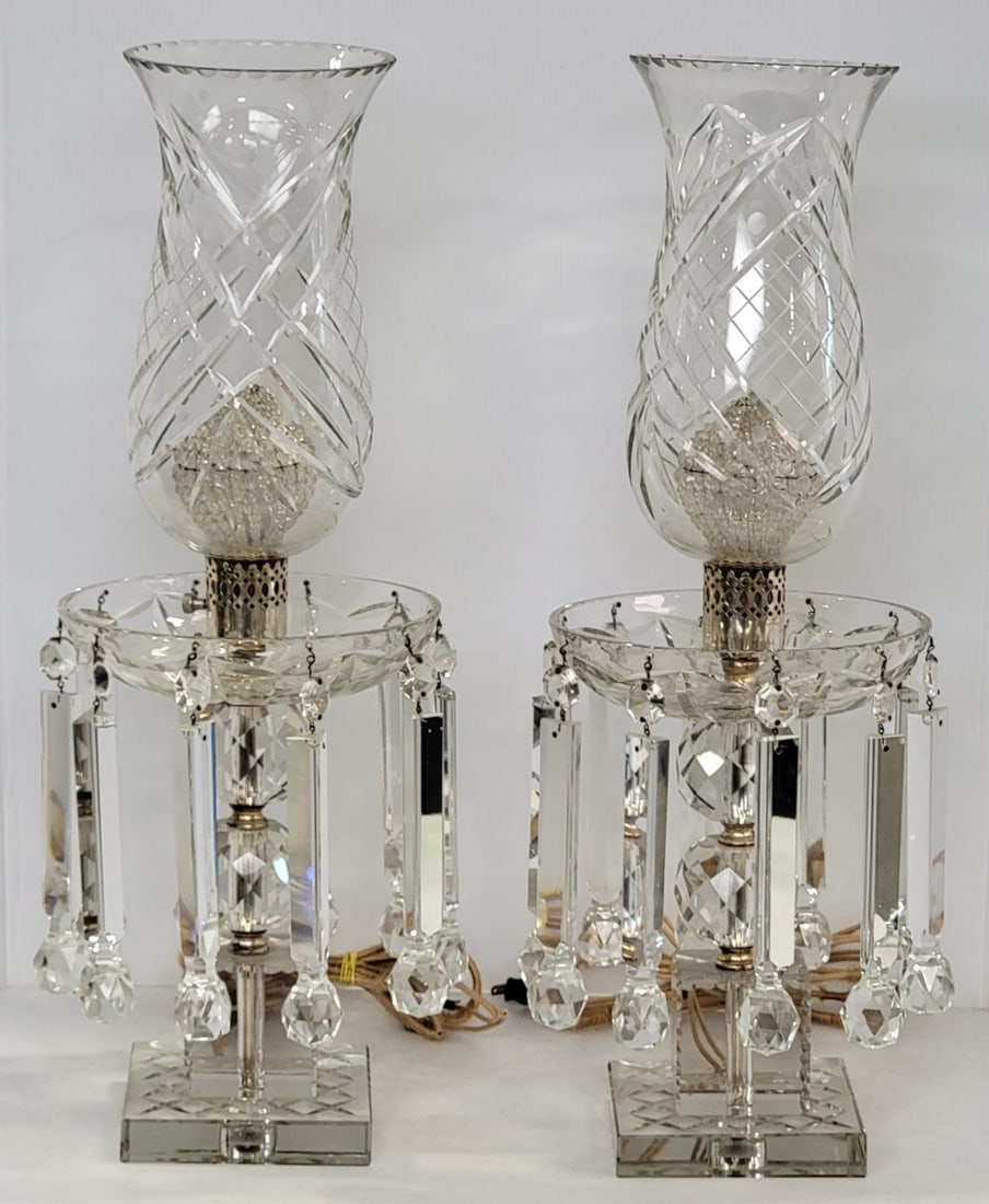 Pair Of Vintage Cut Crystal Electric Luster Lamps (1 of 11)