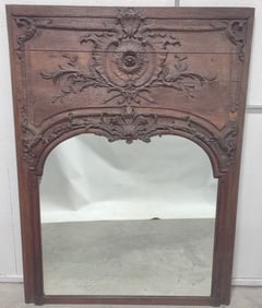 Antique Oak French Trumeau Mirror