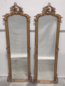 Pair Of Decorative Gilt Framed Narrow Mirrors