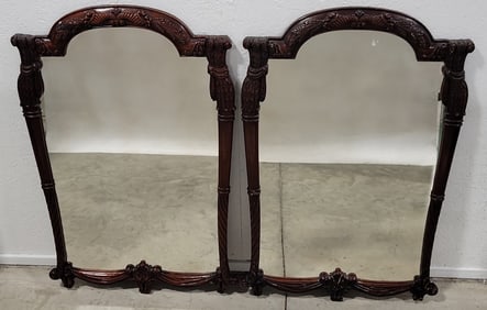 Pair Of Vintage Mahogany Carved Mirrors