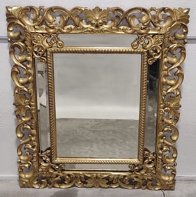 Vintage Italian Style Gold Gilt Wood Paraclose Wall Mirror