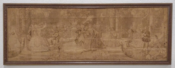 Framed Antique Italian Dance Scene Tapestry