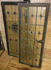 American pair of stained glass windows in cast iron fra: American pair of stained glass windows in cast iron frames, no damage, from Chicago