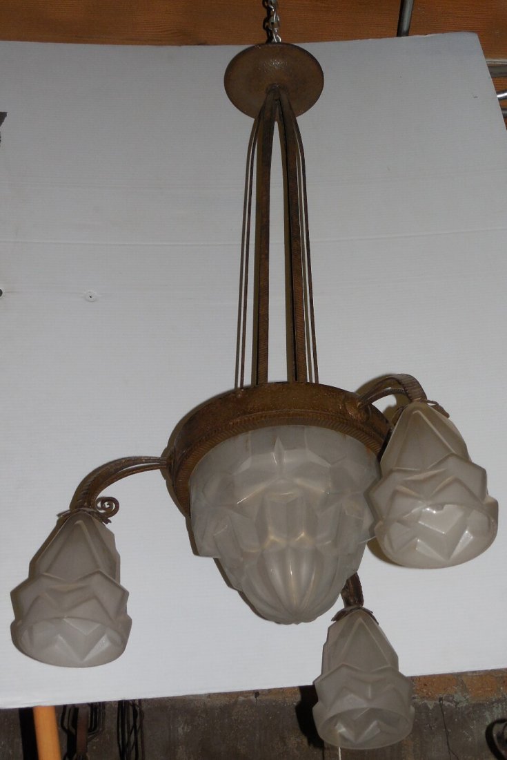 French Hammered Iron 3 Arm and Bowl Light Fixture: French Hammered Iron 3 Arm and Bowl Light Fixture