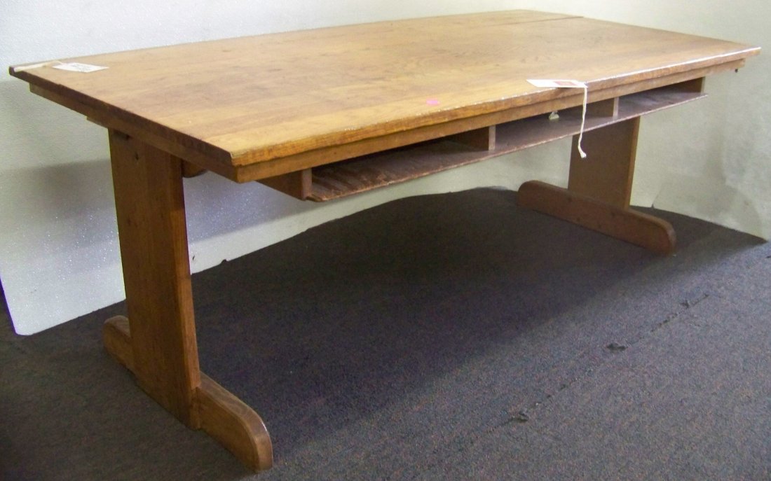 English Pitch Pine Desk w/ 2 Drawers: English Pitch Pine Desk w/ 2 Drawers