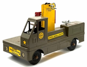 1950's NYLINT No. 2800 Baker Industrial Trucks Guided Missile Carrier Traveloader Pressed Steel Toy