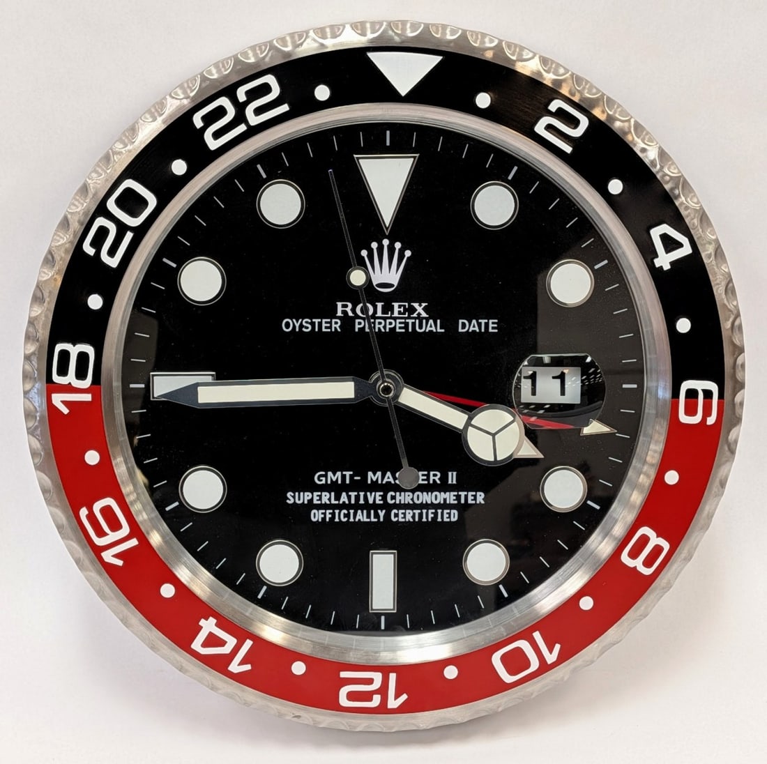 ROLEX GMT-Master II Dealer Display Hanging Wall Clock: ROLEX GMT-Master II Dealer Display Hanging Wall Clock, battery operated and measuring 15in and In good condition, *untested
