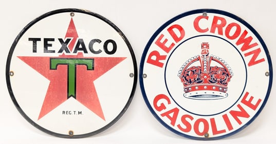 (2) Contemporary SSP Texaco & Red Crown Gasoline Pump Plates
