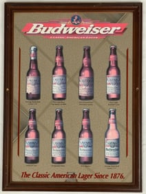 1998 Budweiser Beer Advertising Mirror In Wooden Frame