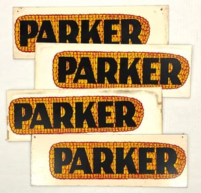 (4) Double Sided Parker Seed Corn Advertising Sign.