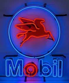 Mobil Gas Pegasus Flying Horse 2-Color Neon Sign with Backing 15in x 19in