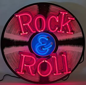 Customized Rock & Roll Spinning Record 2-Color Neon Sign 30in x 7in