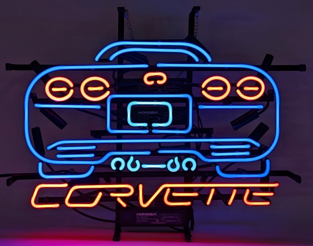 Chevrolet Corvette Rear End 3-Color Neon Sign 19in x 15in (1 of 6)