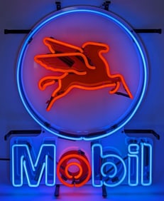 Mobil Gas Pegasus Flying Horse 2-Color Neon Sign with Backing 15in x 19in