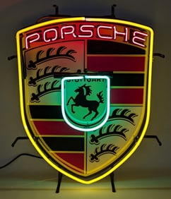 Porsche Stuttgart 3-Color Neon Sign with Backing 20.5in x 25.75in