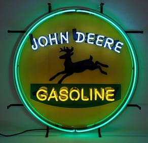 John Deere Gasoline 3-Color Neon Sign with Backing 24in x 24in