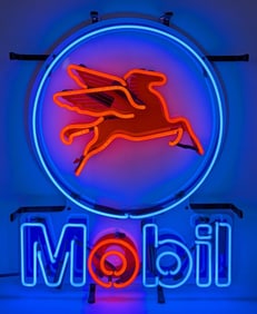 Mobil Gas Pegasus Flying Horse 2-Color Neon Sign with Backing 15in x 19in