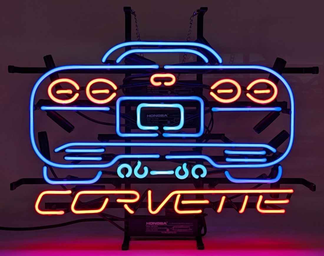 Chevrolet Corvette Rear End 3-Color Neon Sign 19in x 15in (1 of 6)