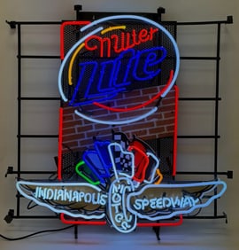 5-Color Neon Miller Lite Indianapolis Motor Speedway Advertisement Sign