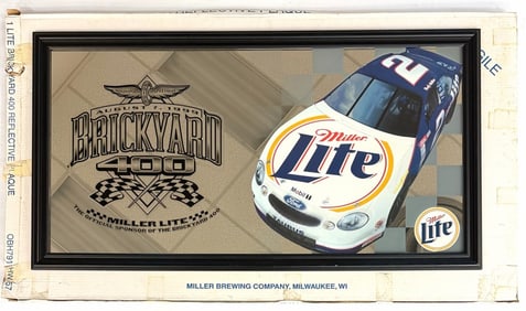 Large Miller Lite Brickyard 400 Reflective/Mirror Advertisement Plaque