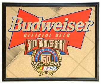 1998 Budweiser Official Beer NASCAR 50th Anniversary Advertisement Mirror Sign