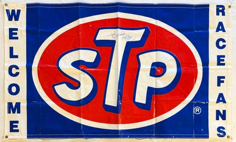 Autographed NASCAR STP "Welcome Race Fans" Fence Banner