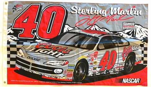Autographed Sterling Marlin Coors Light NASCAR Banner