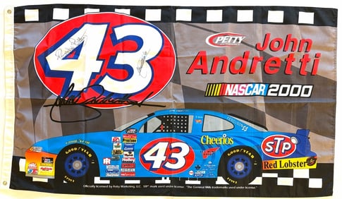 Dual Autographed John Andretti NASCAR Flag