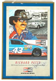 Autographed Richard Petty 200 Winston Cup Series Wins Framed Poster NASCAR Memorabilia
