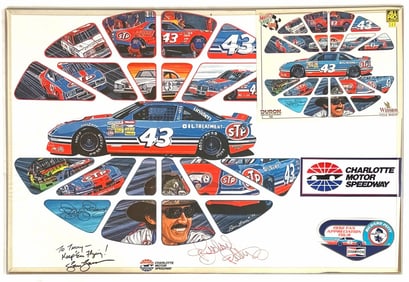 1992 Autographed Richard Petty & Sam Bass Framed Charlotte Motor Speedway Commemorative NASCAR Memor