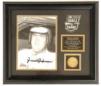 Autographed Junior Johnson NASCAR Hall Of Fame Mounted Memories 10k Gold Plated Coin Framed Commemor
