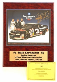 Autographed Dale Earnhardt #3 Goodwrench Service 7x Winston Cup Champion Plaque