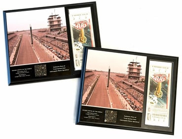 (2) Brickyard 400 Commemoration Plaques With Authentic Piece Of Track Surface From Indianapolis Moto