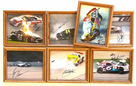 (7) Autographed Ryan Newman, Mark Martin, John Andretti, & More Framed Racing NASCAR Memorabilia Pho