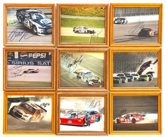 (9) Autographed Brad Keselowski, Denny Hamlin, Tony Stewart, Kevin Harvick, & More NACAR Racing Memo
