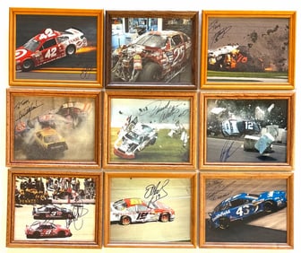 (9) Autographed Dale Earnhardt, Aric Almirola, Elliot Sadler, Ryan Newman, Ken Schrader, & More Fram