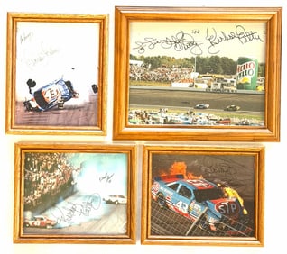 (4) Autographed Richard Petty Framed Racing Photographs
