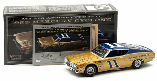Icons 1:24 Autographed Mario Andretti No.11 1963 Mercury Cyclone In Box With COA