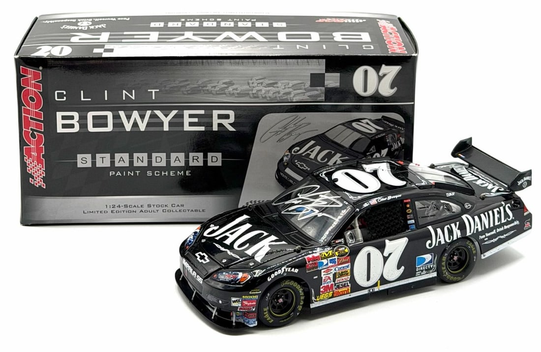 Action 1:24 Autographed Clint Bowyer #07 Jack Daniels With Box: Action 1:24 Autographed Clint Bowyer #07 Jack Daniels With Box, No COA, ARC P/N 111454, QVC P/N 111498. Car And Box Are Both In Good Condition And Display Nicely.