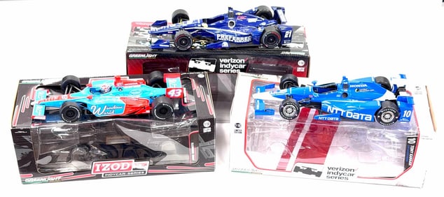 (3) 1:18 Autographed Richard Petty & John Andretti, Tony Kanaan, And Josef Newgarden Greenlight Indy