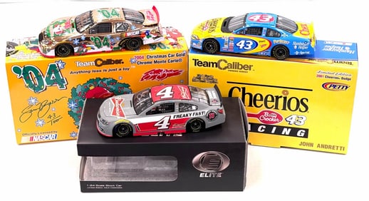 (3) 1:24 Autographed Richard Petty, Kevin Harvick, & Sam Bass Diecast Collectibles In Boxes