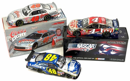 (4) 1:24 Autographed Sterling Marlin, Kevin Harvick, & Jimmie Johnson Die-Cast Collectables