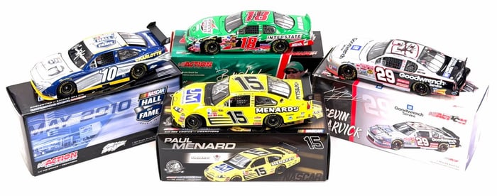 (4) 1:24 Autographed Bobby Labonte, Kevin Harvick, Paul Menard, & Junior Johnson Diecast Collectable