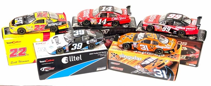 (5) 1:24 Autographed Ryan Newman, Carl Edwards, Jeff Burton, Tony Stewart, & Scott Wimmer Diecast Co