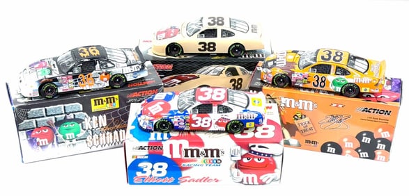 (4) 1:24 Autographed Ken Schrader #36 & Elliot Sandler #38 M&M's Diecast Collectables In Boxes