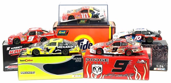 (5) 1:24 Autographed Johnny Benson, Ricky Rudd, Robby Gordon, & Kasey Kahne Die-Cast Collectables