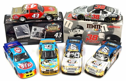 (6) 1:24 Autographed Richard Petty, Elliott Sadler, John Andretti, Kyle Petty, & 2 Unknown Collectab