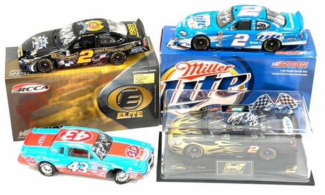 (5) 1:24 Autographed Richard Petty, Rusty Wallace, & Pete Hamilton Die-Cast Collectables