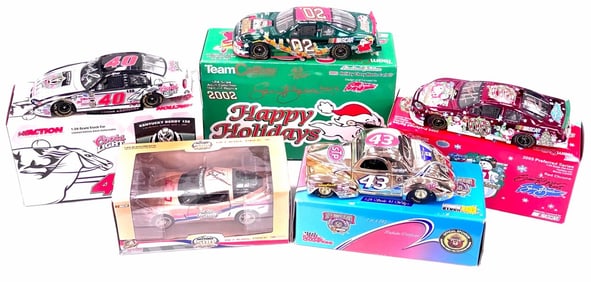 (5) 1:24 Autographed Sam Bass, Richard Petty, Sterling Marlin, & Junior Johnson Die-Cast Collectable