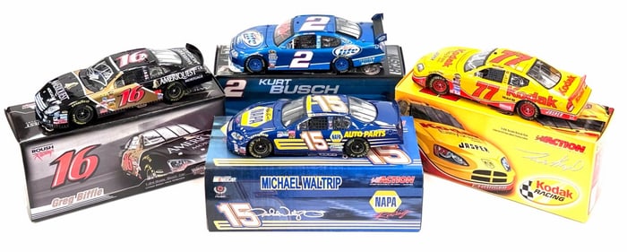(4) 1:24 Autographed Kurt Busch, Greg Biffle, Michael Waltrip, & Travis Kvapil Diecast Collectibles